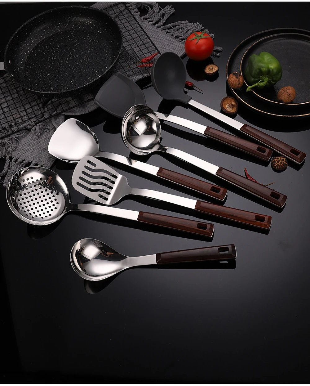 Stainless Steel Cooking Tools Shovels Turner Ladle Spoon Colander Filter Kitchen Utensils 2380