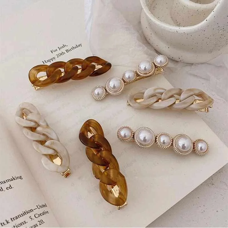 

New Handmade Chain Hair Clips Gold Color Long Barrettes Hair Clips Girls Korean Fashion Hairpin Hair Accessories Gifts for Women, Mix colors