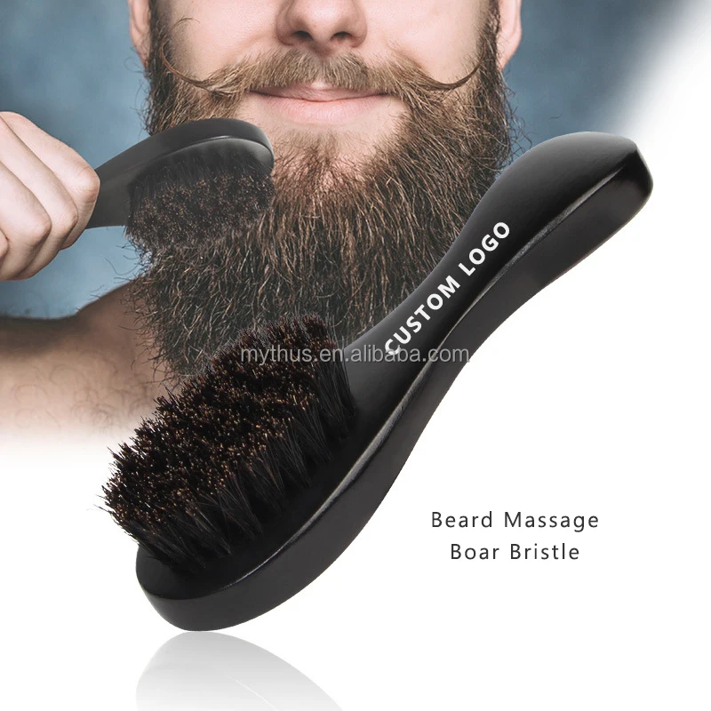 Boar Bristles Long Beech Wooden Curved Black Mini Beard Comb Massage Brush Beard Care Brush Custom Logo For Men Beard Styling