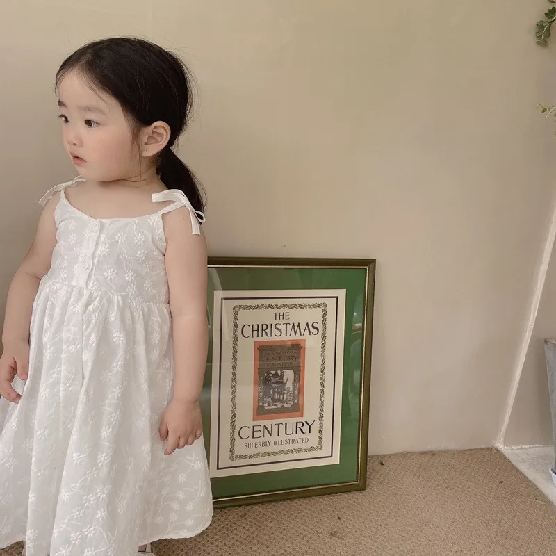 

Kids Clothing Wholesale Baby Girl korean Dress Jacquard Summer White Dresses