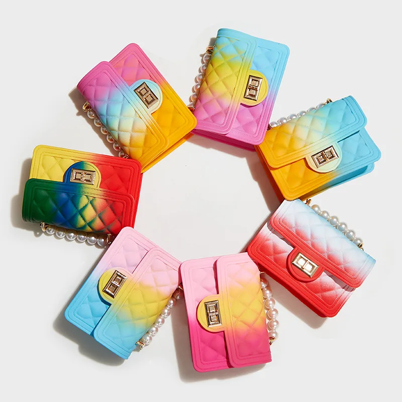 

2021 Candy Color Rainbow Borse Monedero Pearl Jelly Pochette Mini Hangbag Kids Bags Women Chain Handbags, Picture color