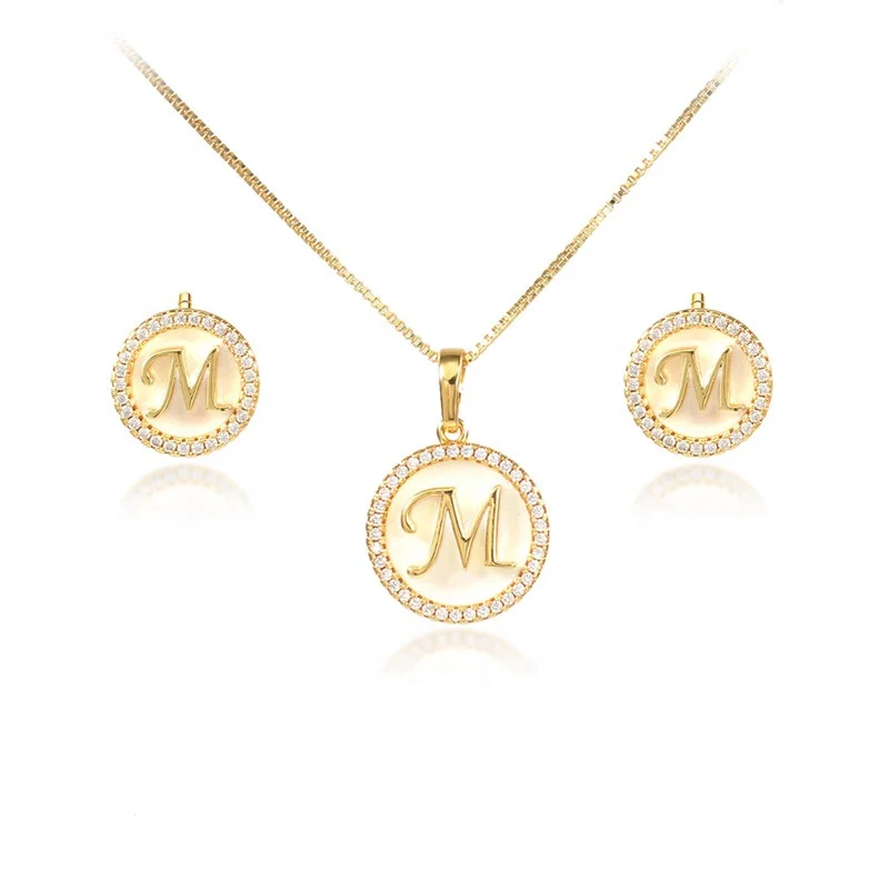 

fashion jewelry letter necklaces alphabet initial pendant necklace earrings set, Picture