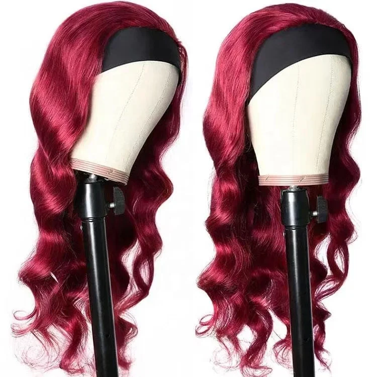 

Burgundy Colored Body Wave Daily Wearing Wigs 180% Density Headband Wigs for Black Women Human Hair Wigs