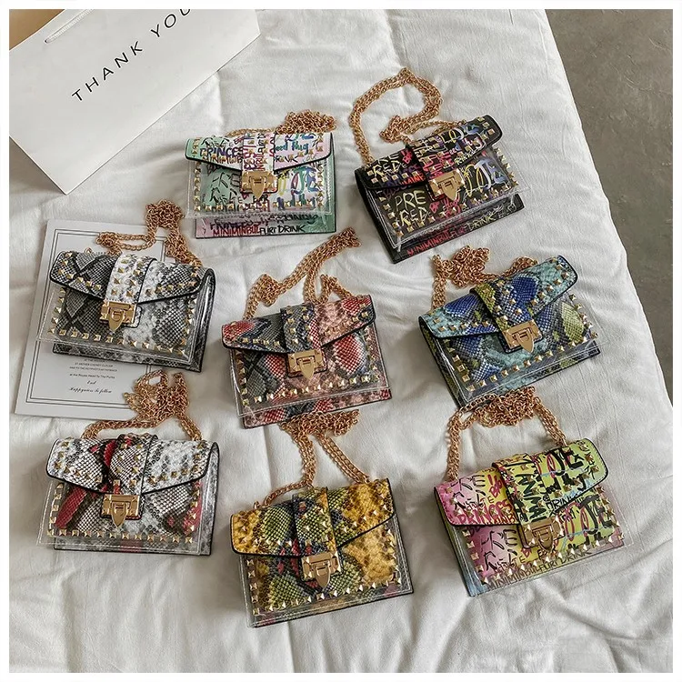 

2021 new graffiti PVC ladies handbag and purses women shoulder crossbody bags set sac, Multicolor