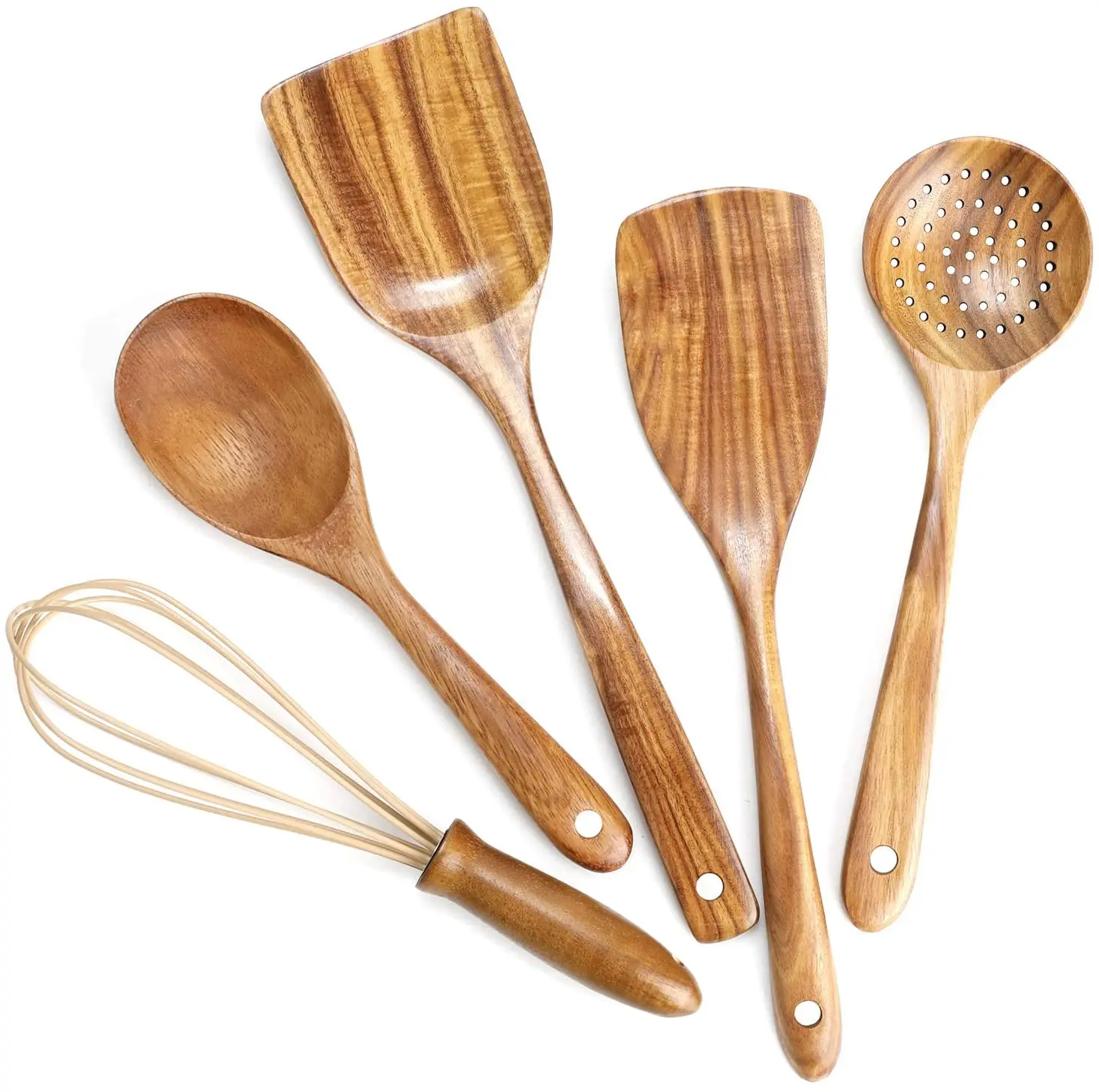 

HOSAFYN Wooden Utensils for Cooking, 6 Pack Natural Teak Wooden Spoons for Cooking Wood Utensil Set and Spatula for Kitchen