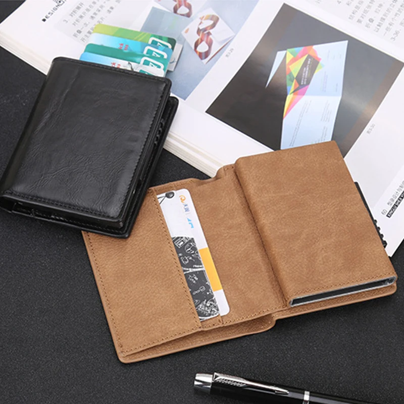 

Front Pocket PU Credit Card Holder Wallet Men's Thin Slim Minimalist Custom RFID Blocking Leather Card Holder, Customized