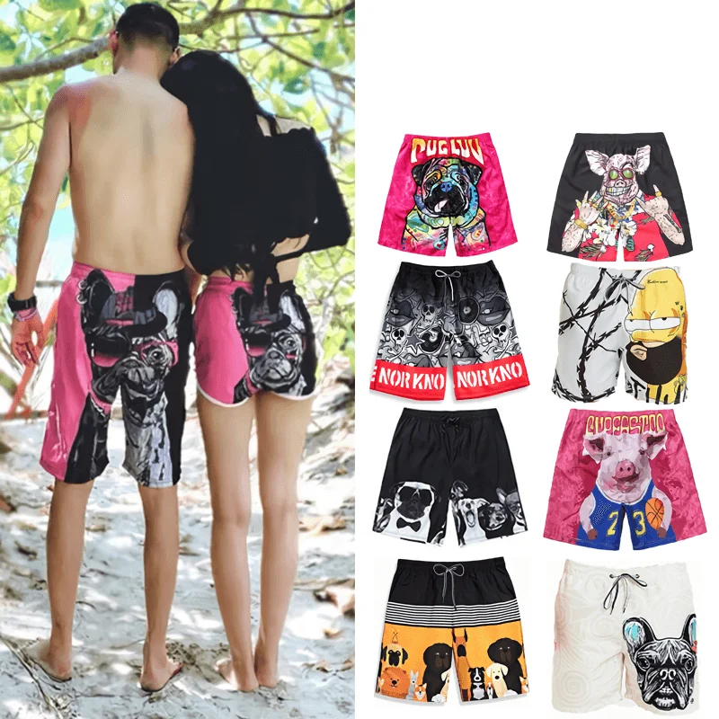 

Customized Your Logo Couple Swimwear Spandex 4 Way Stretch Bathing Suit Beach Board Trunk Surfing Swimming Shorts For Men Women, Customized color