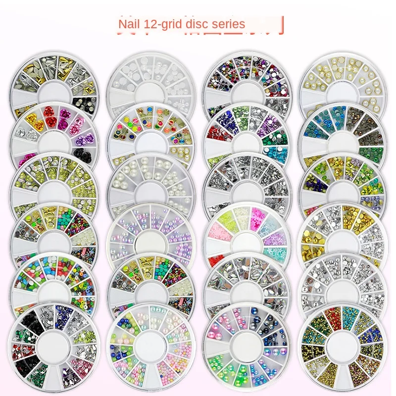 

IMAGNAIL 12 Grids Wheels Mix Designs Crystal Rhinestone Small Irregular Beads Nail Art 3D Decoration for Nail Art Resin DIY, Picture
