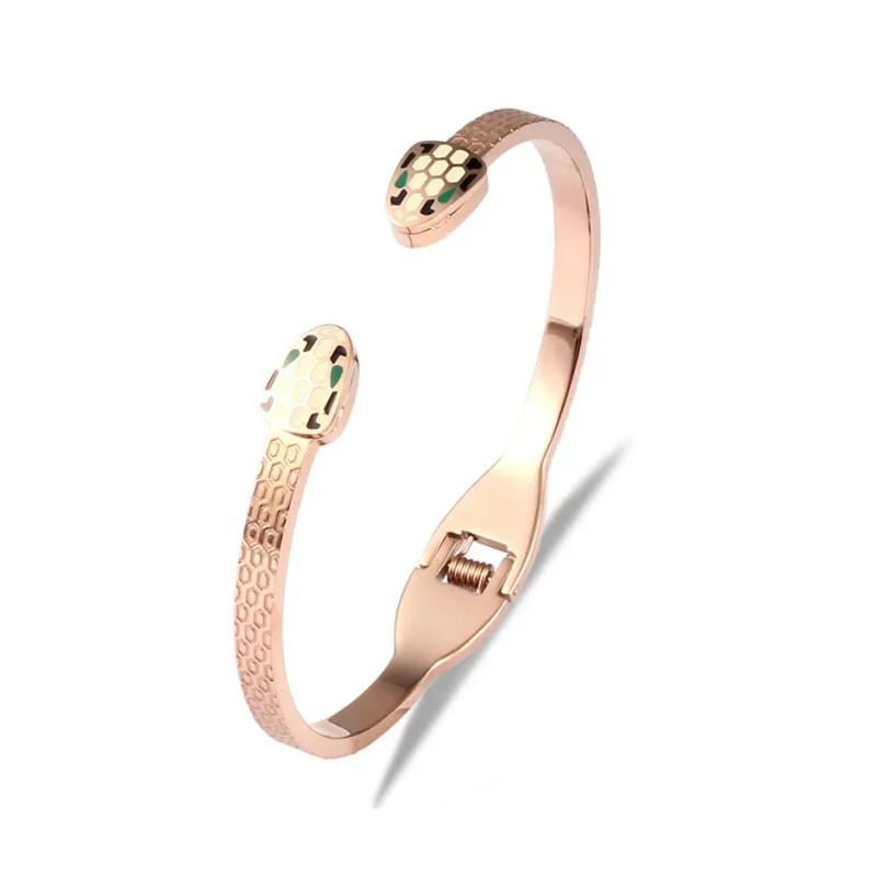 

New style rose gold double snake head open bracelet female simple personality stainless steel bracelet jewelry for women, Silver/gold/rose gold