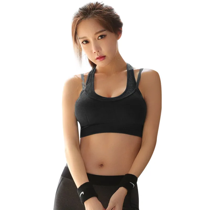 

hot Wholesale Customize logo Sexy yoga top Women's vest sportswear Tank breathable shockproof running yoga fitness sports bra, Black