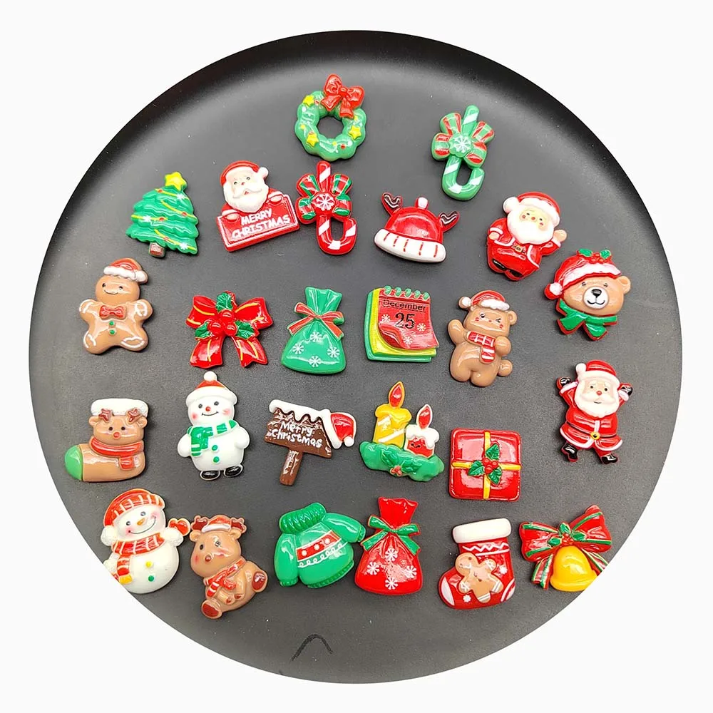 100Pcs Mini Resin Cartoon Christmas Figurine Crafts Flatback Cabochon Slime Charms Ornament Jewelry Making Hairwear Accessories