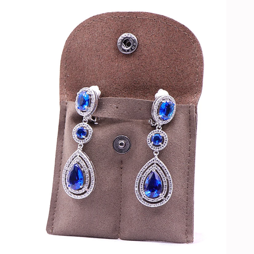 

Custom High Quality Brown Flap Jewelry Pouch with Button Small Microfiber Gifts Packaging Bags, We have color swatch for your choose