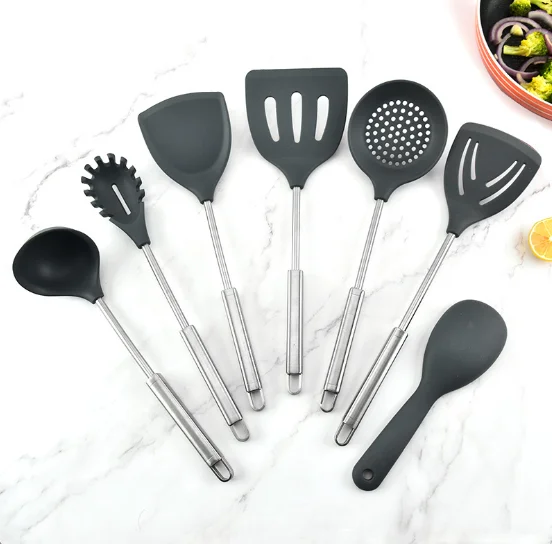 

7 Pieces Silicone Kitchen Utensils Sets Silicone Kitchenware Cooking Tools With Stainless Steel Handle for Cooking