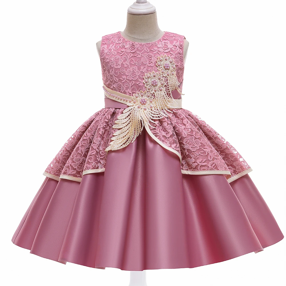 

MQATZ New Design Lace Evening Wedding Gown Flower Girls Princess Appliqued Dress Kids Party L5230