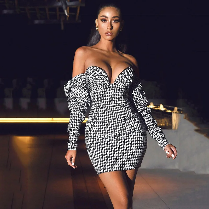 

A4479 2020 New Migu Garment Houndstooth Fashion Dress Woman