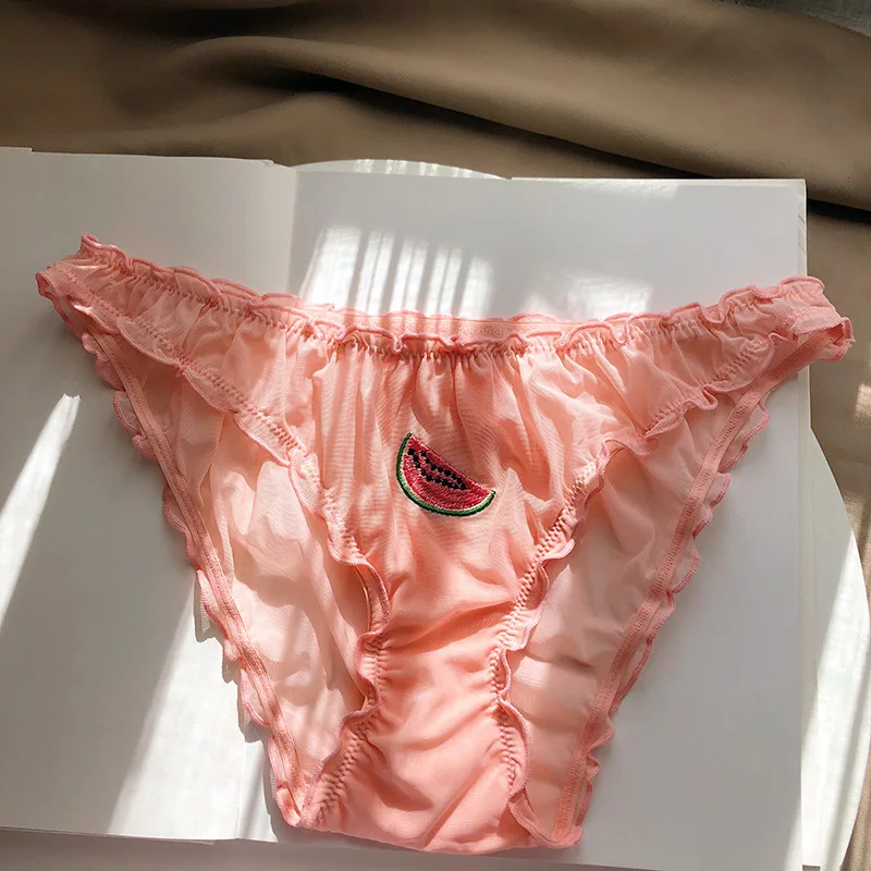 

girls Fruit underwear briefs new Ruffle sexy triangle underwear women's lace underwear, As pictures