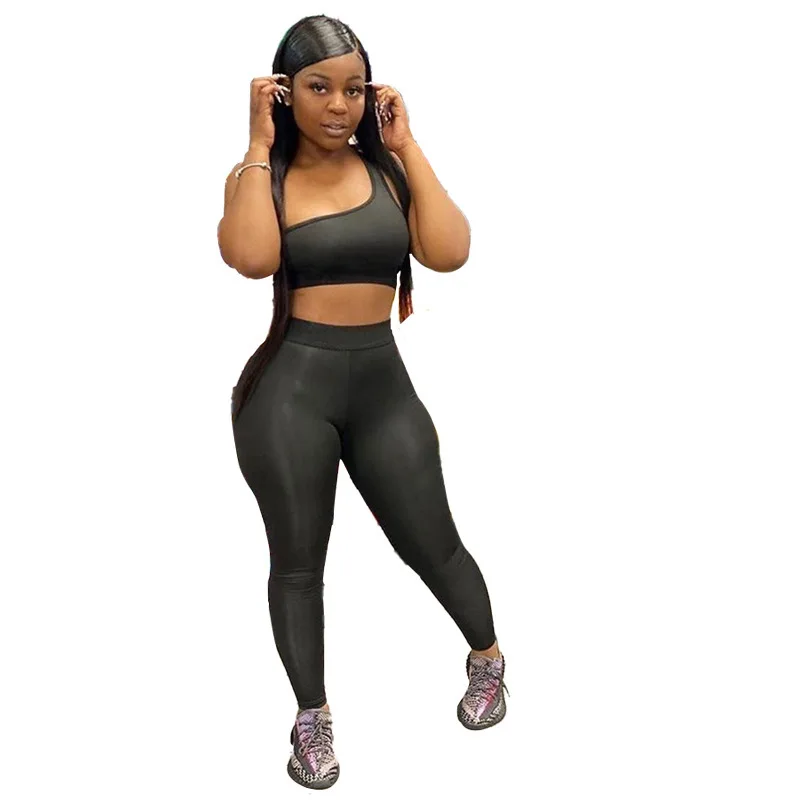 

Summer Workout Sets Sexy Sport Wear Crop Top Black Outfit Gym Tracksuit Women 2 Piece Outfit