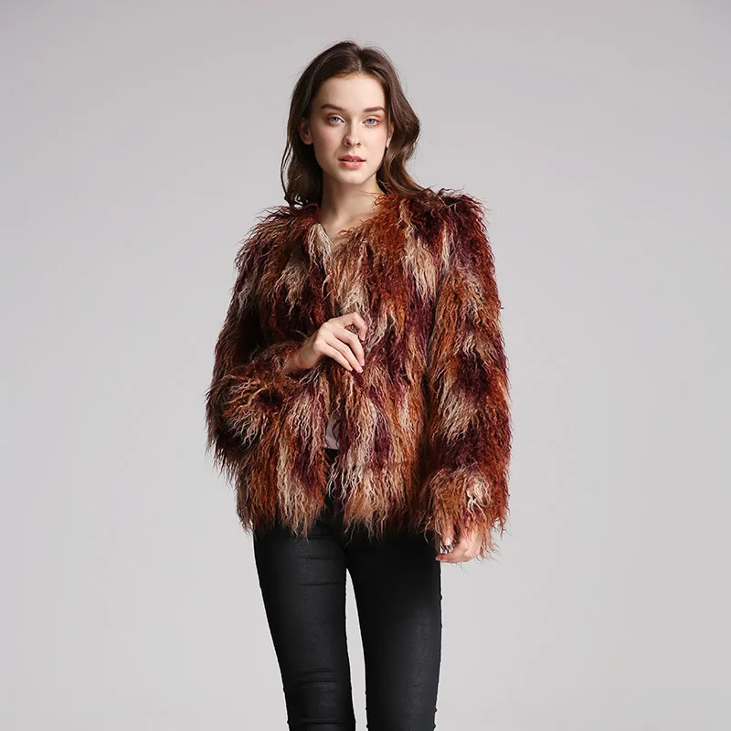 

Hot selling colorful plus size women clothing faux fur sheep wool coat