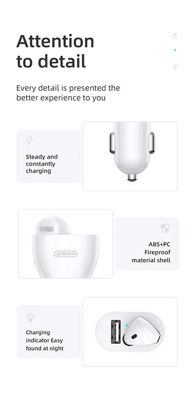 JOYROOM JR-CP1 2 in 1 car charger with 1:1 single wireless earphone v5.0 earbuds