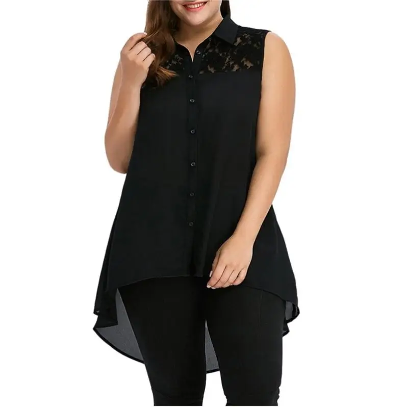 

YPD 8021women's top Lace patchwork irregular chiffon long plus size formal blouse