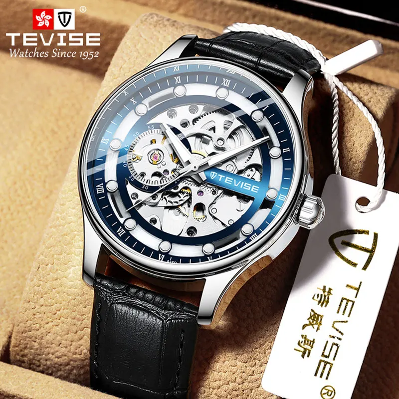

Hot Selling Fashion Montre Squelette Tourbillon Movement Men Waterproof Watch Leather Automatic Mechanical Skeleton Watches, Optional