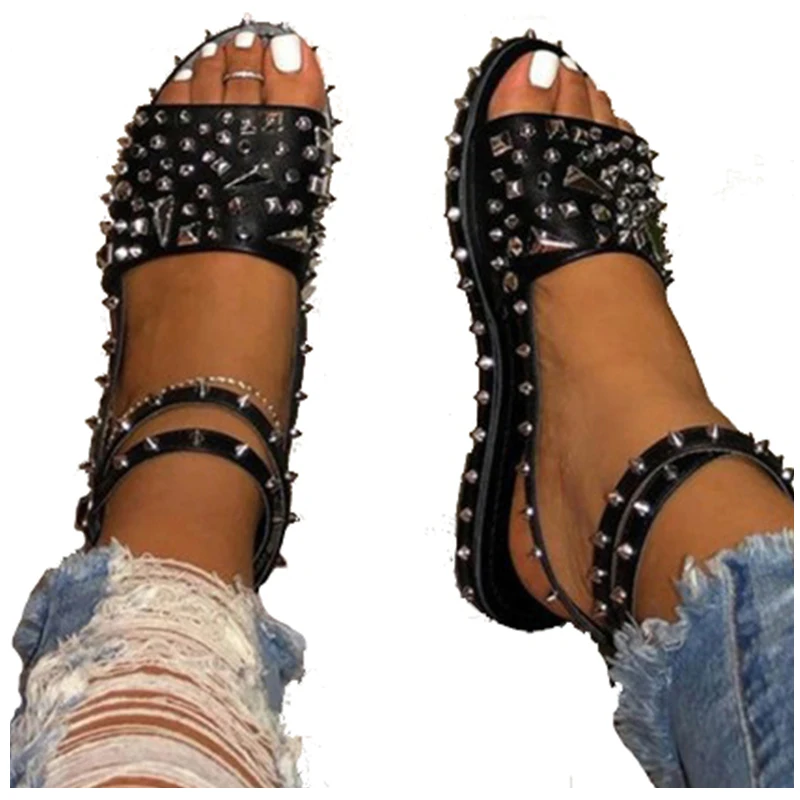 

Women's slippers 2020 fashion women rome slippers rivet ladies flattie women's sandals, 6 colors