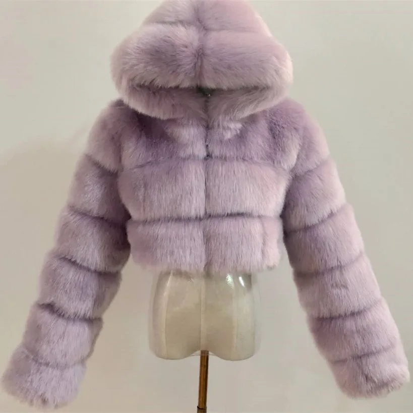 

2022 winter thick faux fur coat plus size cropped bubble coats for women