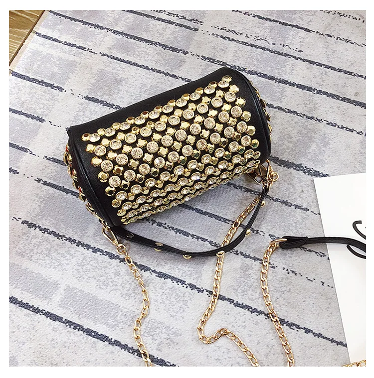 Female Korea Diamond Sling Bag Girls Leather Rhinestone Chain Shoulder ...