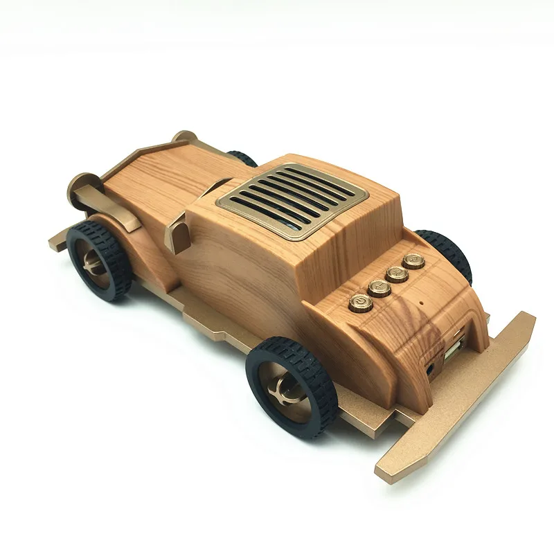 

New Wooden Model Car Wireless Retro Audio Portable Unique Design Wood Mini Speaker, Brown