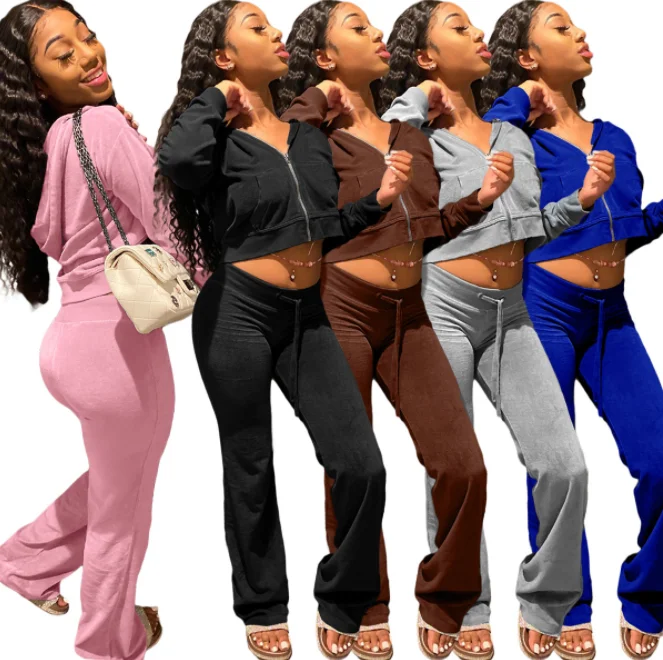 

fall 2021 women clothes new trenty XS-2XL joggers and hoodie set velour sweat suits velvet two piece tracksuits set for women