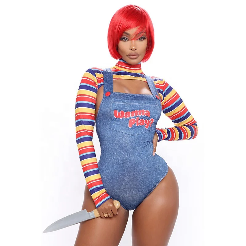 

New Style Female Plus Size Sexy Chucky Cosplay Clothing Chucky Halloween Costumes for Women, White