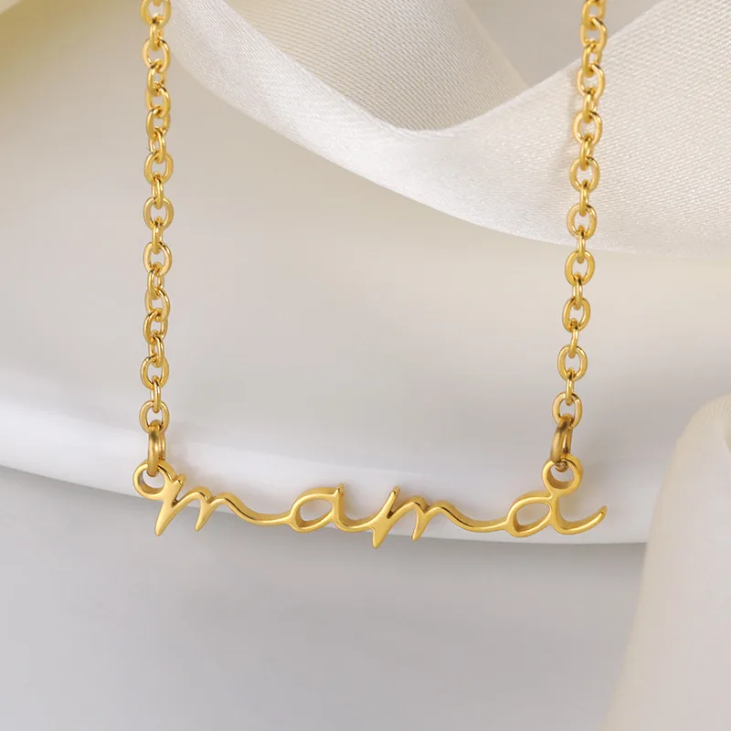 

Custom Letters 18k Real Gold Plated Mama Necklace Simple Hand Drawn Stainless Steel Mom Pendant Necklace For Mother's Gift Mama