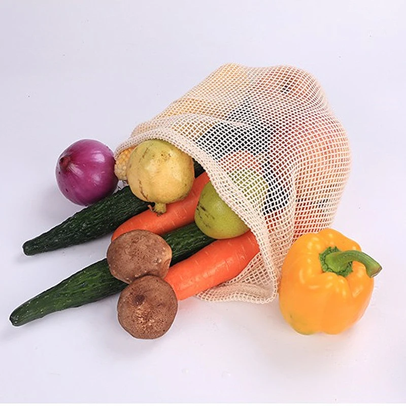 

Wholesale Kitchen Storage Fruit Vegetable Drawstring Cotton Mesh Bag, Camel or oem