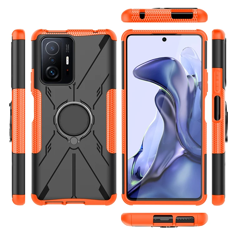 

Shockproof Magnetic Ring Kickstand Mecha Phone Case For Xiaomi Redmi Note 10 9 11T Pro Max Lite 4G 5G 2 In 1 TPU PC Back Cover, Mix