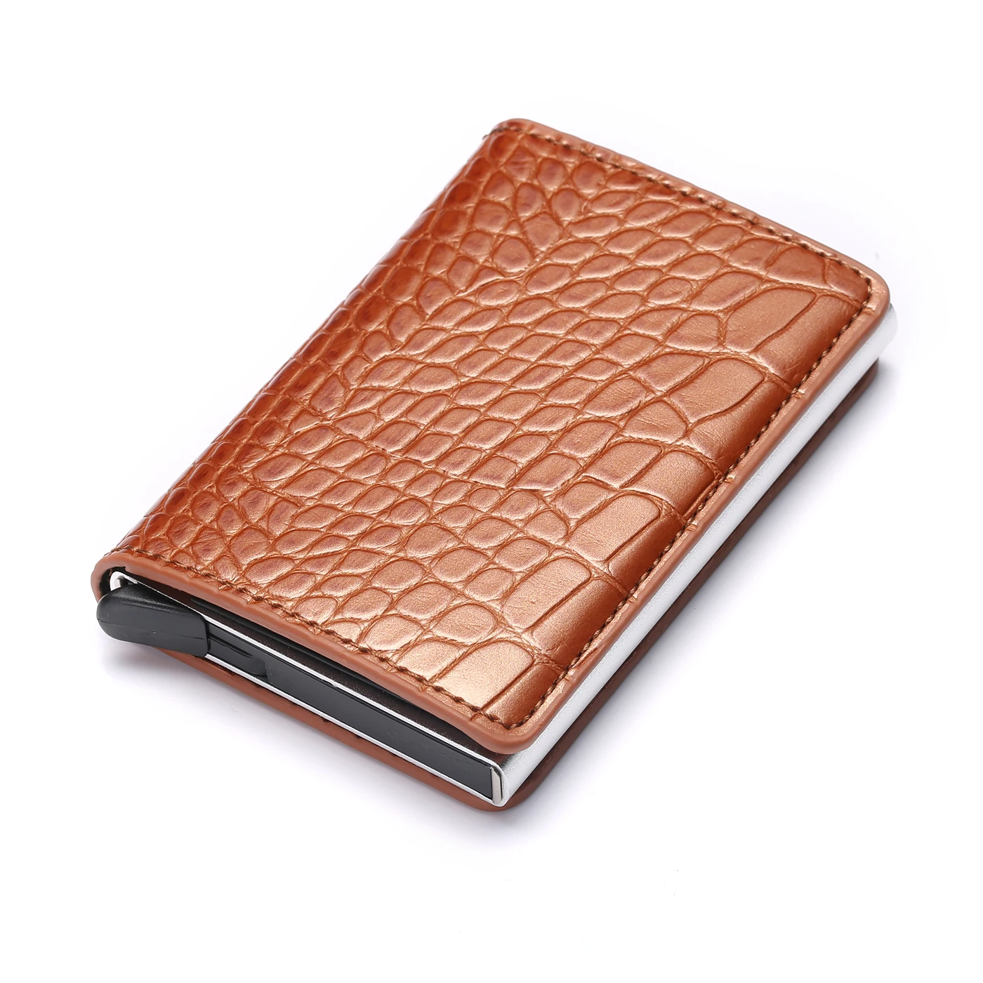 

RFID Vintage Aluminium Box Crazy Horse PU Leather Fashion Card Wallet Credit Card Holder Men And Women Metal