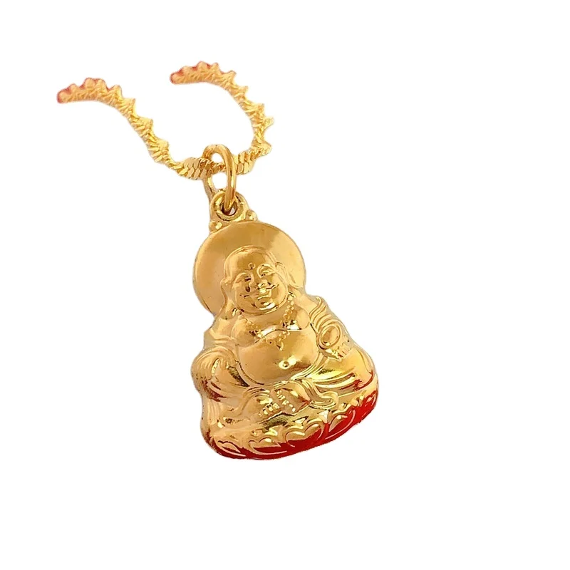 

Brass Jewelry Vietnam Sand Gold Jewelry 24K Buddha Pendant Water Wave Chain Gold Plated Gold Necklace Wholesale