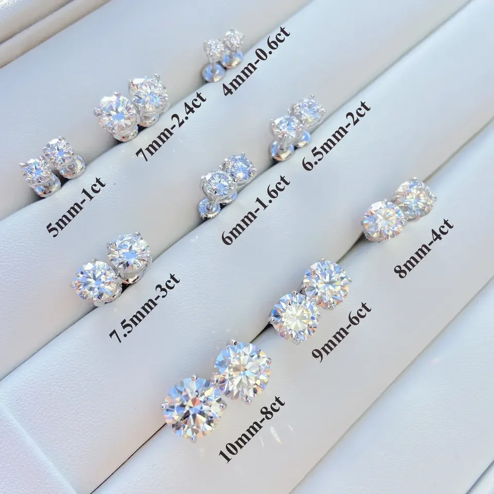 Bulk Stock Drop Shining GRA Certificates Screw Back Iced Out Earring Man 3mm --10mm VVS Moissanite Diamond Hip Hop Earring