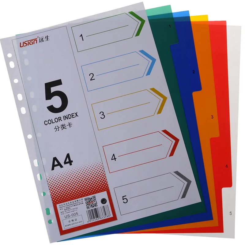 
US-005 Index Dividers Multicolor 5-Tab Plastic Binder Dividers 