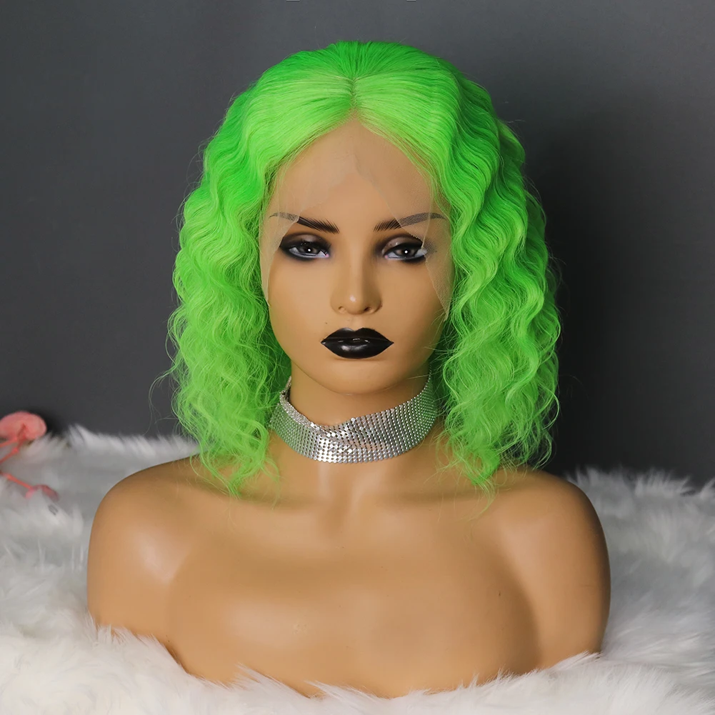 

Green Deep Wave Short Bob Lace Wig Human Lace Front Wig 100% Brazilian Remy Virgin Hair for Women