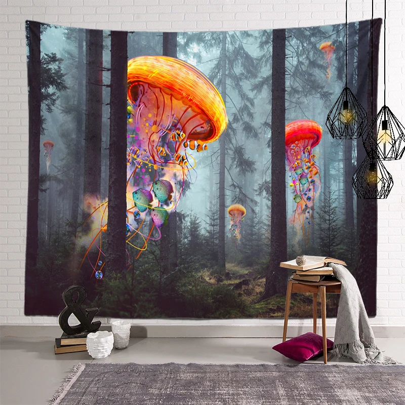 

Amazon's best-selling home cloth wall background painting behind sofa landscape sea jellyfish pattern tap decoration tapestry