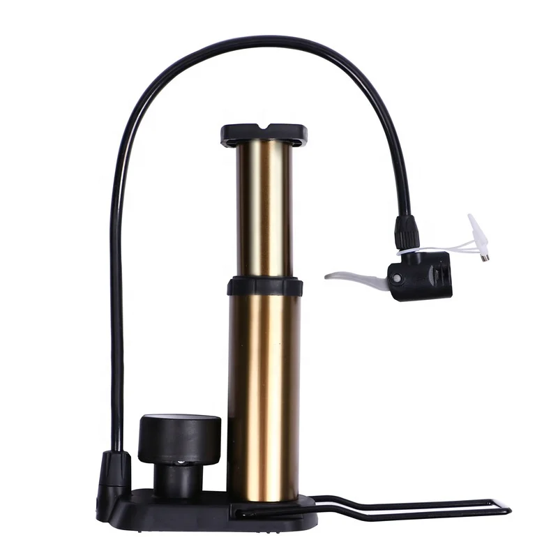 

Aluminum Alloy Bicycle Foot Air Mini Pump Portable Floor Bike Pump With Pressure Gauge, Silver, golden