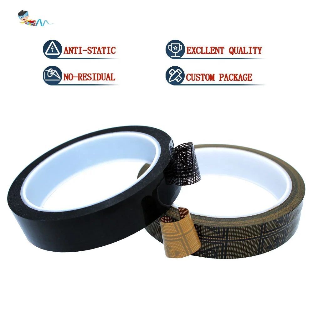 2- Yellow Black Color Mesh EMI Shield Conductive Protection Low Static Anti-Static OPP Film Grid ESD Self Adhesive Tape