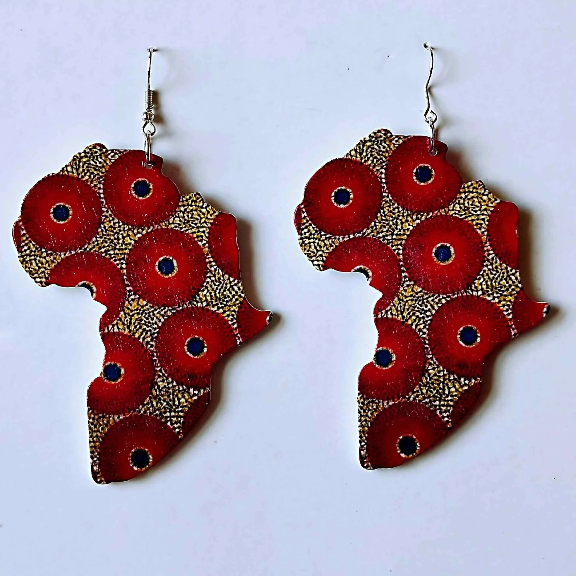 

Vintage Party Jewelry Africa Map Printing Flower Wood Earring Boho Geo African Afro Geometric Wooden Earring