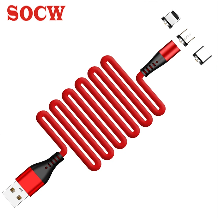 

SOCW 2020 new product Magnetic liquid silicone cable food-grade charging cable led lighting 3 in 1 usb cable, Customized color