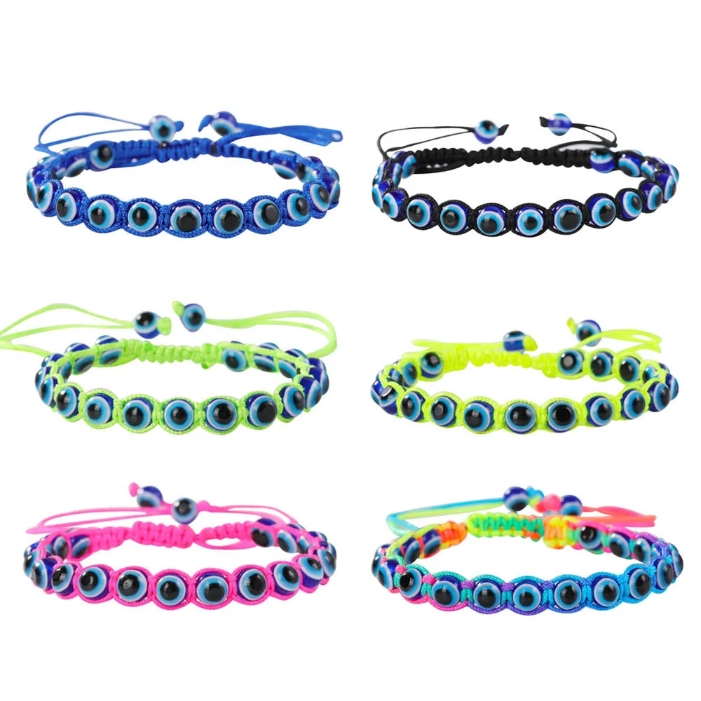 

Amazon New Devil Evil Eye Rainbow Cord Woven Resin Round Beaded Ajustable Bracelet For Women