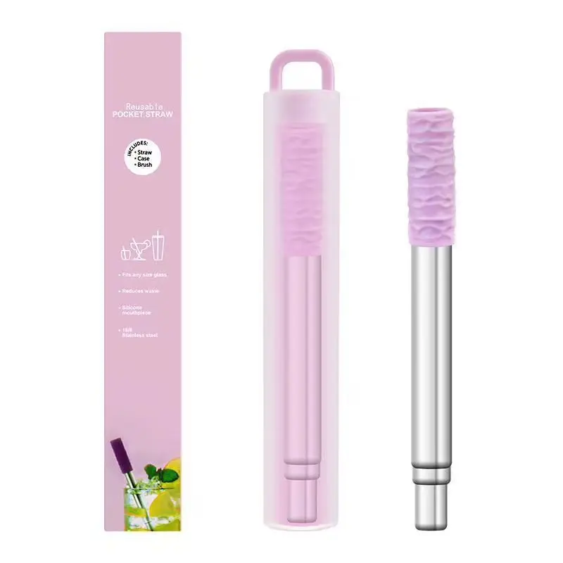 

Folding Telescopic Drinking Straw Collapsible Stainless Steel Juice Straw, Green/blue/purple