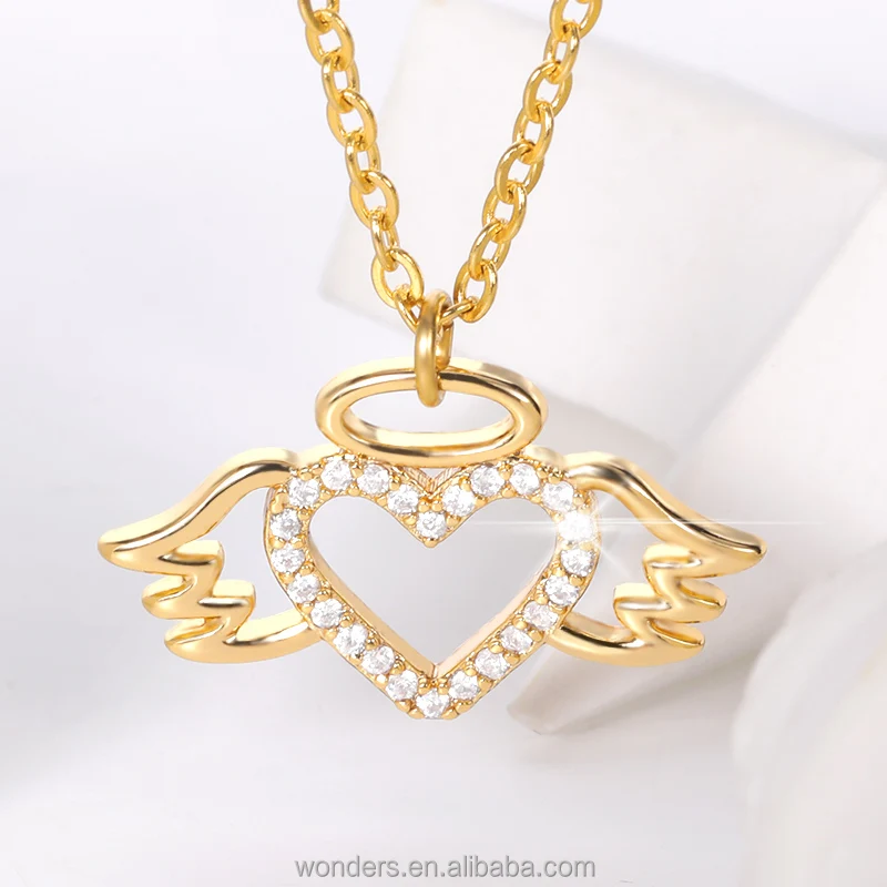 

Small Angel Wings Heart Charm Necklace Pendant For Woman Girl Family Birthday Crystal Necklaces