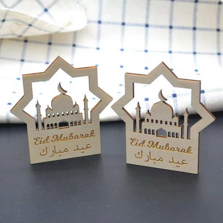 Islamic arabic wooden laser cut custom eid mubarak wooden tags