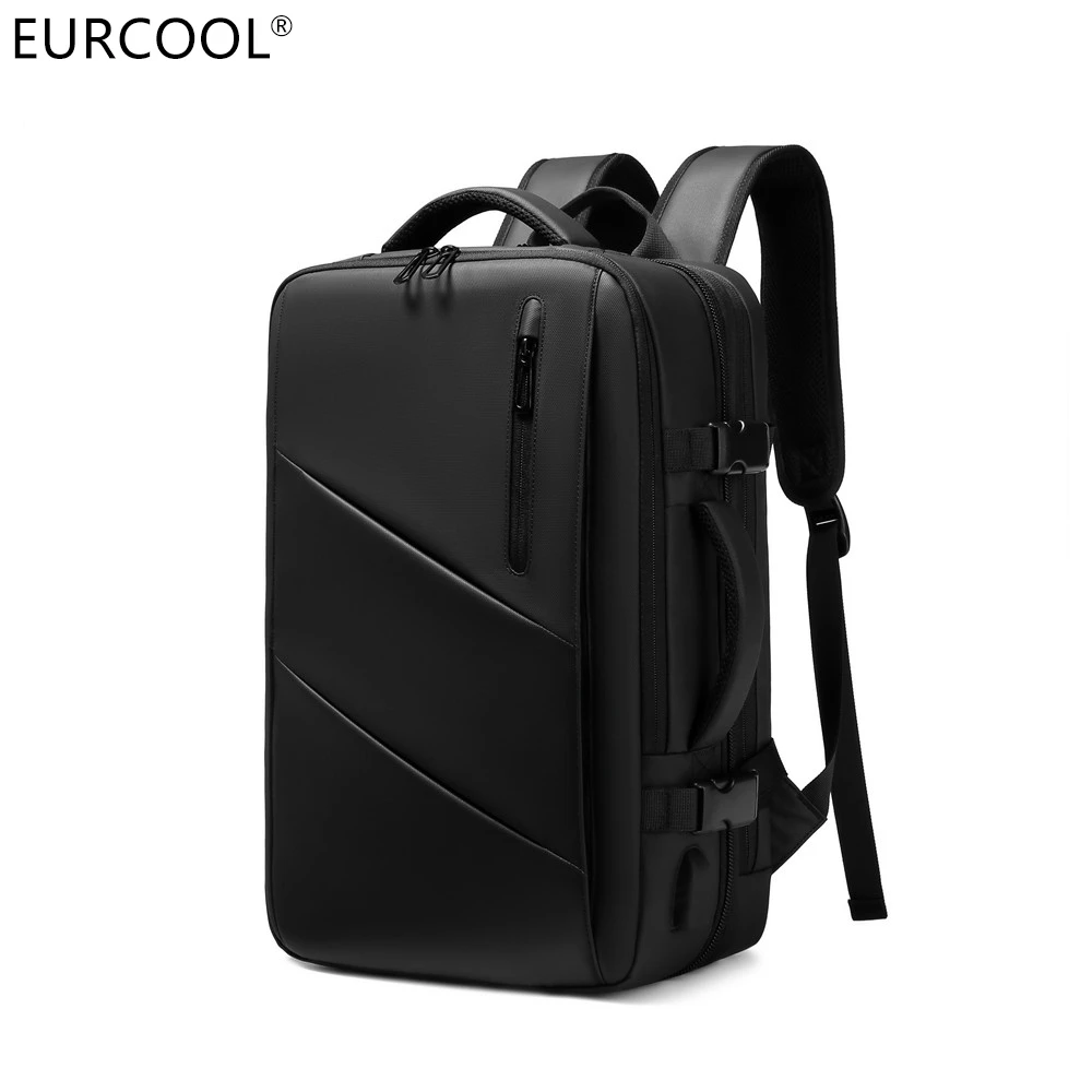 

Travel Waterproof Antitheft USB Expandable Business Laptop Leather 900d Polyester Backpack For Men, Black or gray