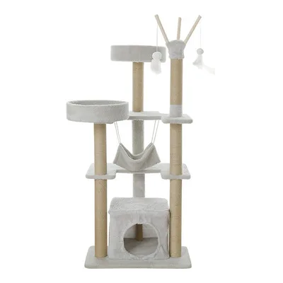 

2021 Multi-level Cat Condo Tree Tower Custom Scratch Post Sisal Pet Cats Tree with Pad&House&Hammock for Climbing